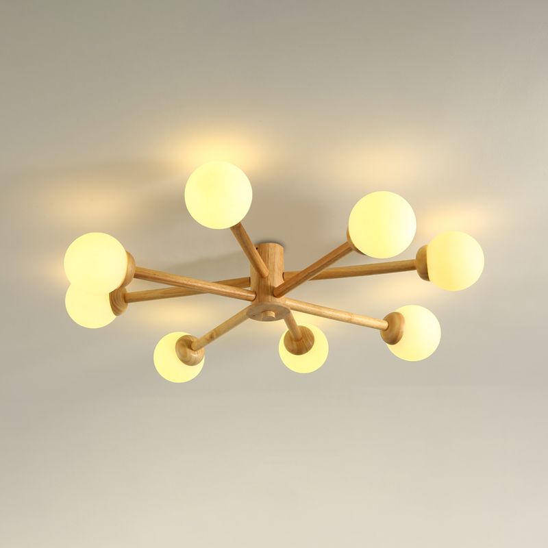 Modern Flush Light Fixtures Wood Sphere Flush Mount Lamp in Brown for Living Room