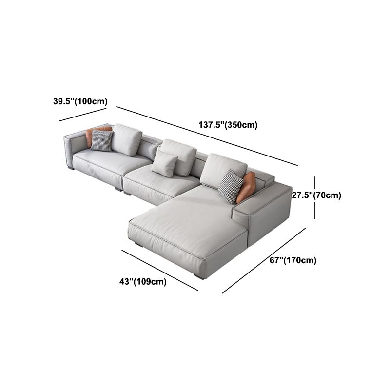 Nordic Faux Leather Sofa Square Arm Sofa with Bolster Pillows