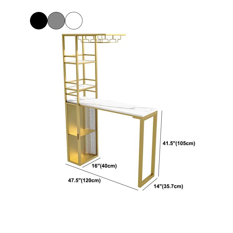 Glam Pub Table with Wine Storage Rectangle Stone Top Bar Table with Metal Frame