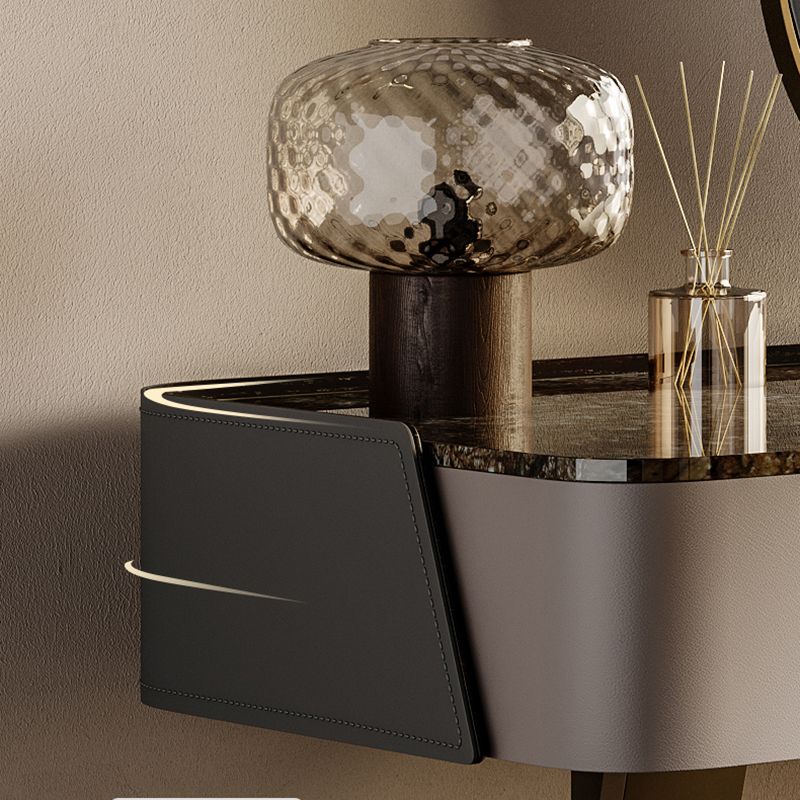 Slate Vanity Table 2-Drawer Stool Vanity Set with Lights Mirror