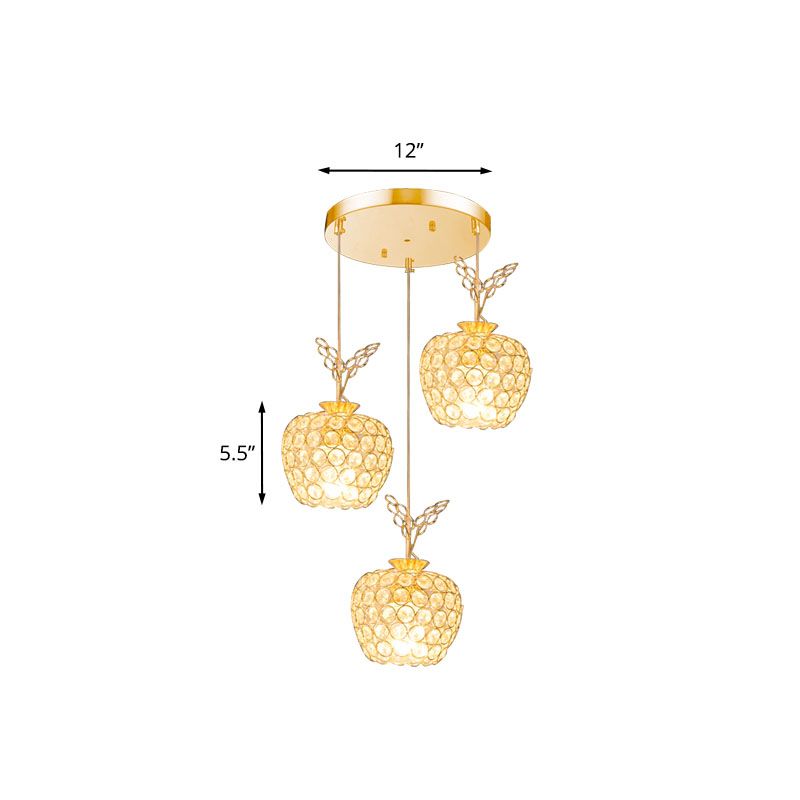 Sala da pranzo a forma di mela Clustro a sospensione Crystal Crystal incorporato 3 teste Minimal Hanging Lamp in oro