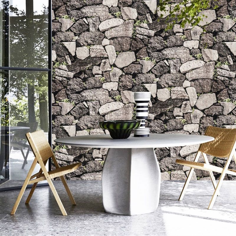 Industrial Grey Stone Wallpaper 17.5-inch x 19.5-foot Vinyl Moisture-Resistant 3D Print Wall Decor, Peel and Stick