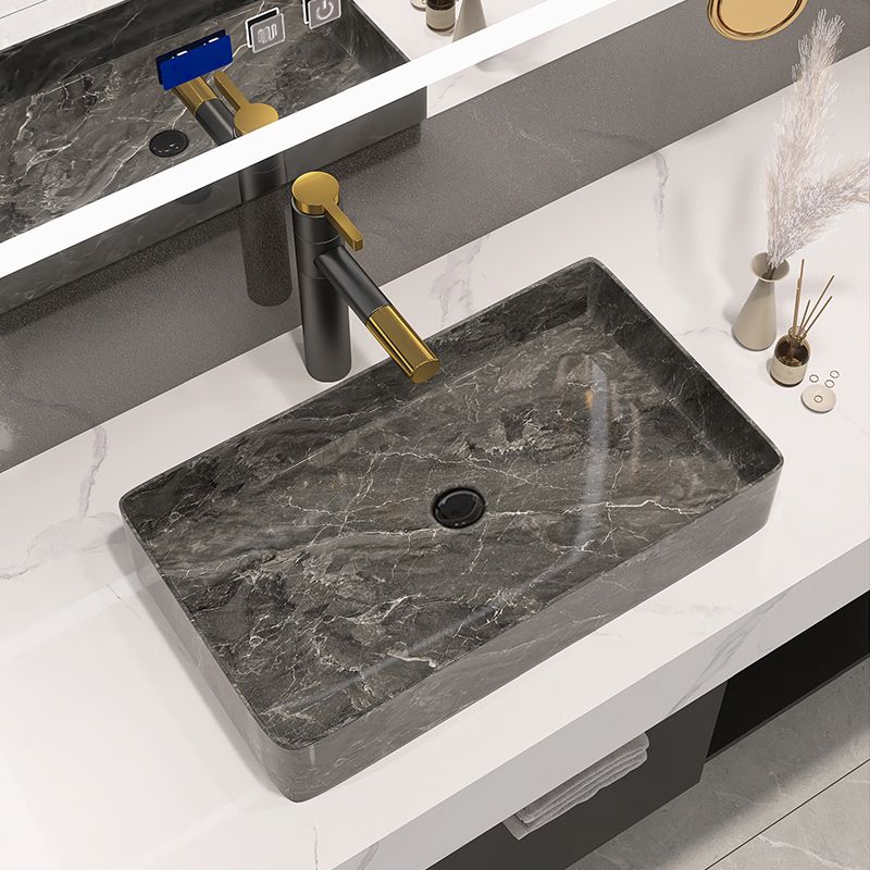Modern Bathroom Sink Porcelain Rectangular Vessel Sink with Pop-Up Drain