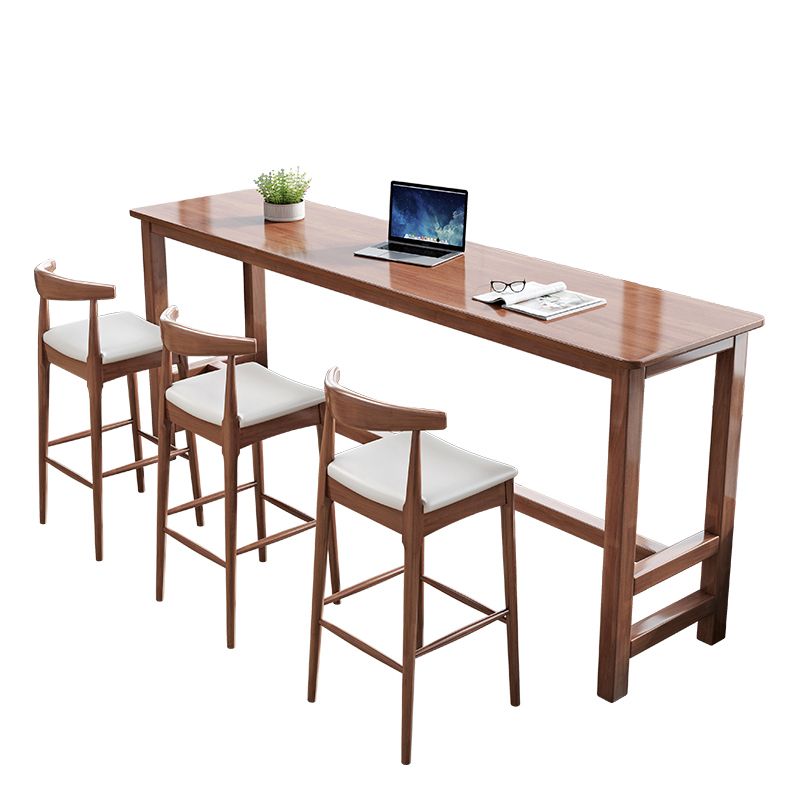Modern Style Rectangle Bar Table Solid Wood Fixed Bistro Bar Desk for Living Room