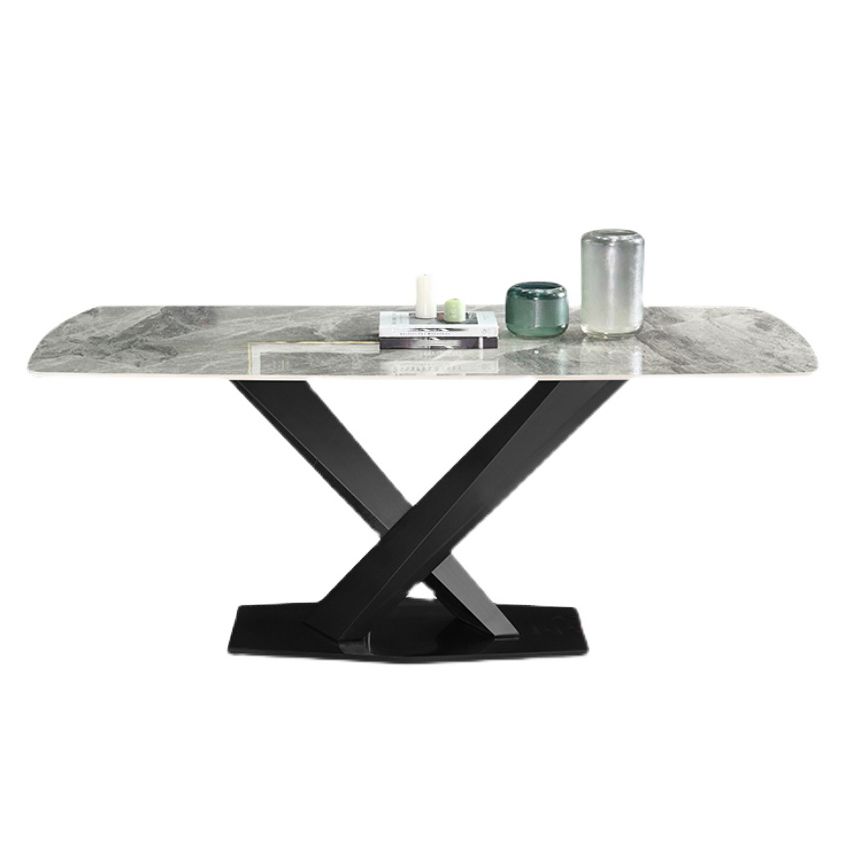 Conjunto de comedor estándar gris contemporáneo forma rectangular de piedra sinterizada juego de comidas para cocina