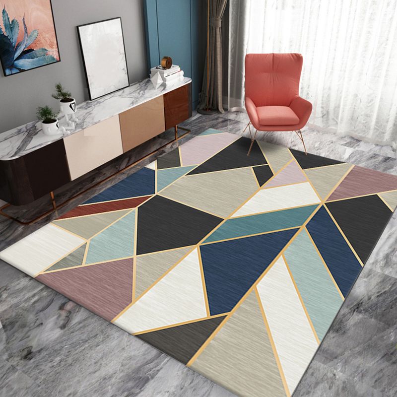 Apricot Simple Rug Polyester Geometric Rug Non-Slip Backing Rug for Living Room