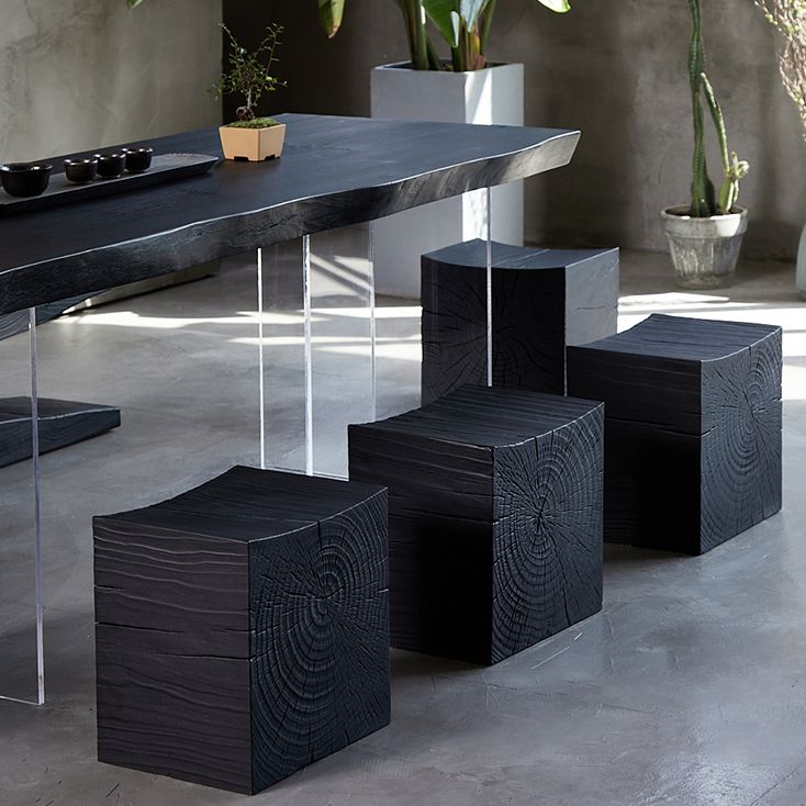 Black Modern Double Pedestal Table Rectangle Pine Solid Wood Top Dining table