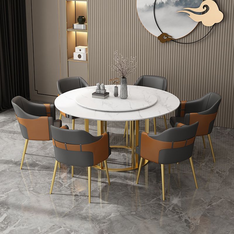 Round Sintered Stone Dining Table Traditional Luxury Dining Table with Gold Base