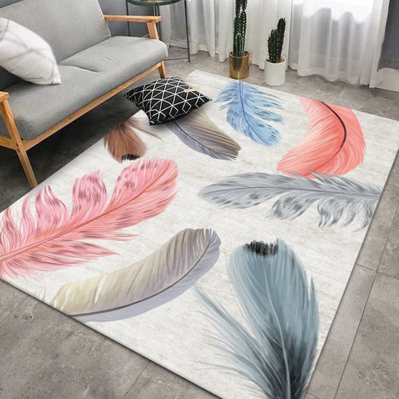 Multicolor Modern Area Carpet Polyester Feather Print Indoor Rug Easy Care Carpet for Living Room