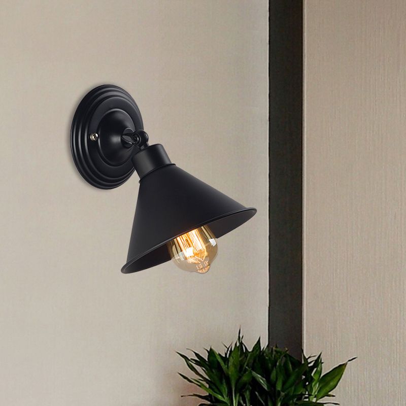 Black Finish Cone Wall Sconce Light Loft Style Metallic 1 Head Bedroom Sconce Lamp