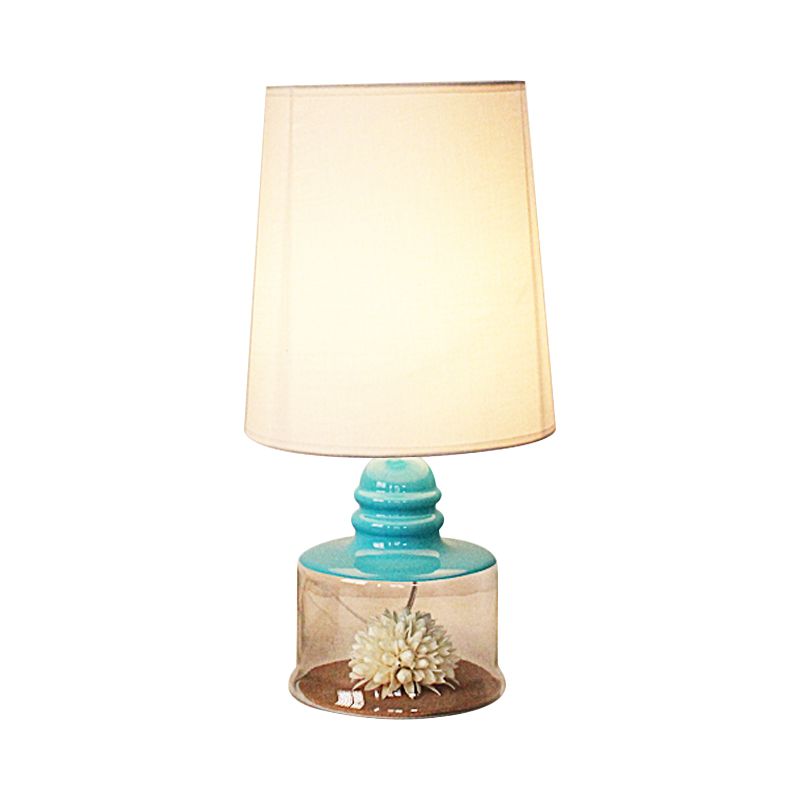 Vat restaurant tafelverlichting pastorale stof 1-kop helder/blauw/zwart bureau licht met gedroogde bloem en glazen basis