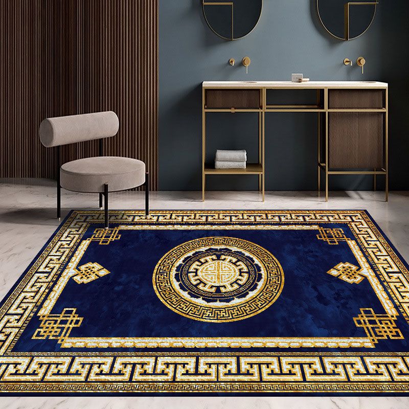 Traditional Border Pattern Rug Polyester Indoor Carpet Non-Slip Backing Area Rug for Living Room