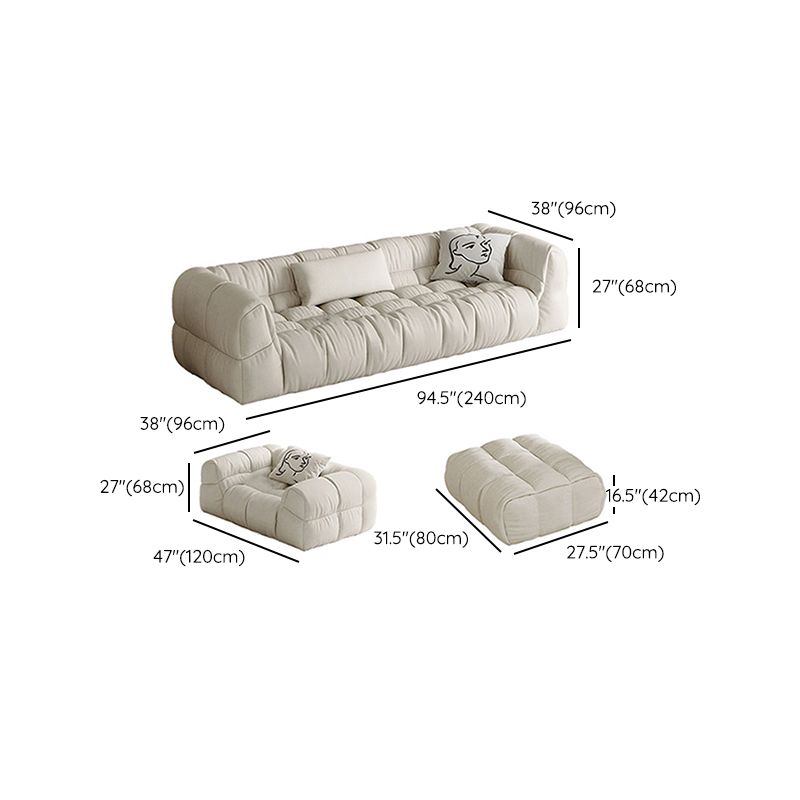 Contemporary White Button-tufted Sofa Tuxedo Arm Living Room Settee