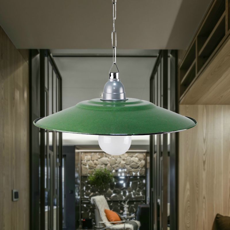 Green Saucer Shade Ceiling Fixture Industrial Enamel 1 Light Farmhouse Pendant Light, 11"/12" Diameter