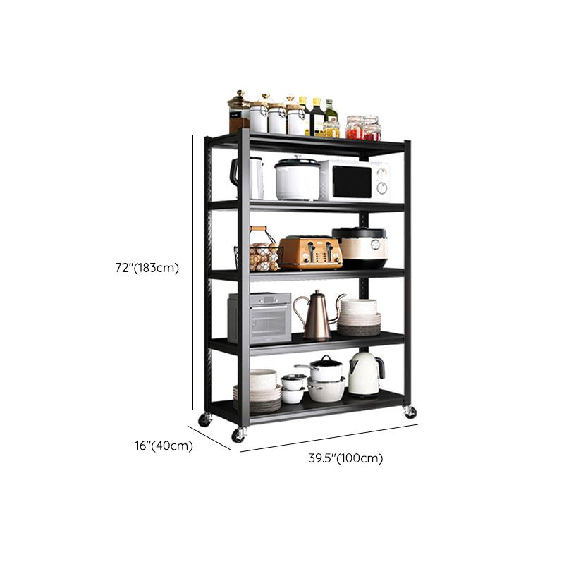 Rolling Open Shelves Kitchen Trolley Metal Prep Table in Black