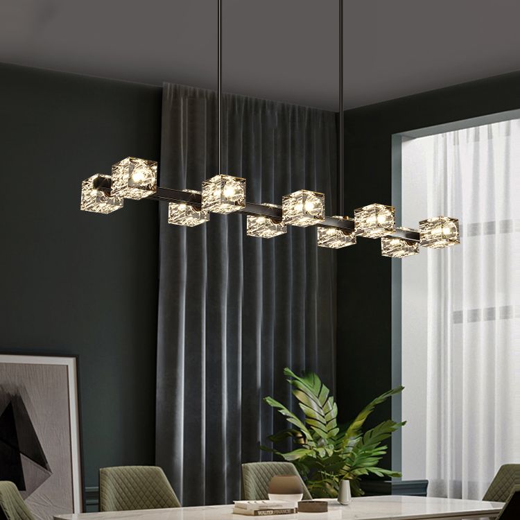 Modern Island Pendant Lamps Multi-Head Restaurant Hanging Light with Cube Crystal Shade