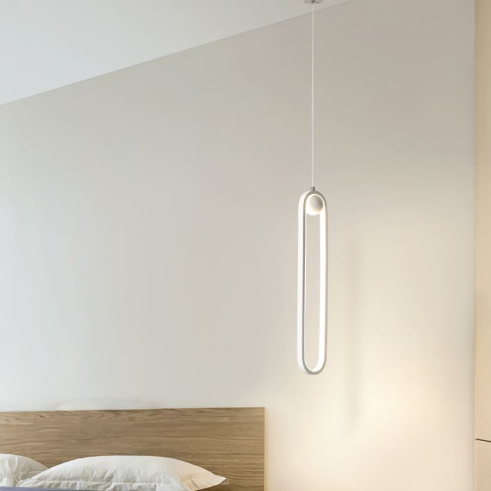 Oval Bedroom Hanging Light Fixture Metal Simple Style LED Suspended Lighting Fixture