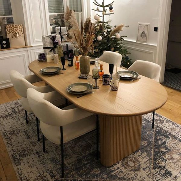 Modern Natural Base Table Oval Wood Top Dinner Room Kitchen Table