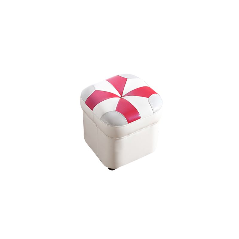 Modern Square Ottoman Contrast Panel Genuine Leather Indoor Footstool Ottoman