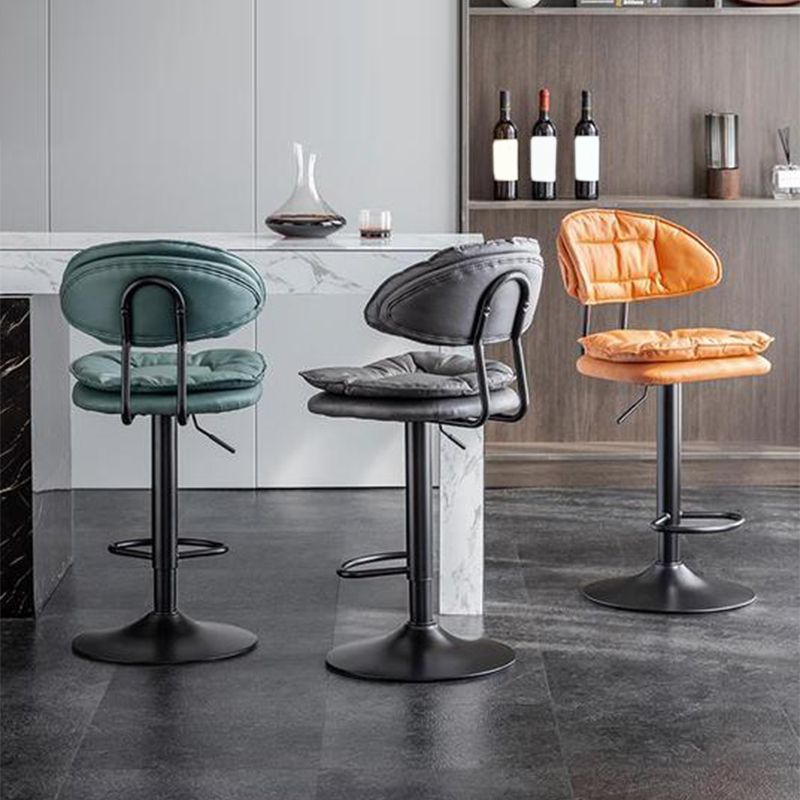 Scandinavian Metal Barstool Adjustable Low Back Leather Barstools in Matte Finish