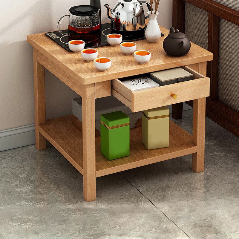 4 Legs Wood Cocktail Table No Distressing Coffee Table with Storage Shelf