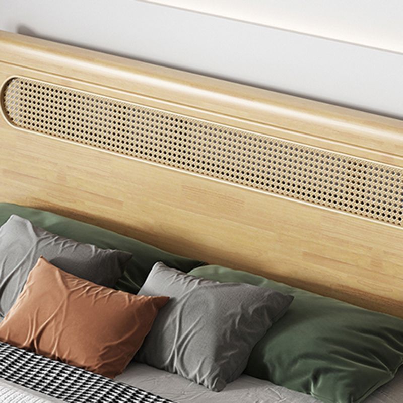 Rectangular Natural Standard Bed Solid Wood and Rattan Panel Bed Rubberwood