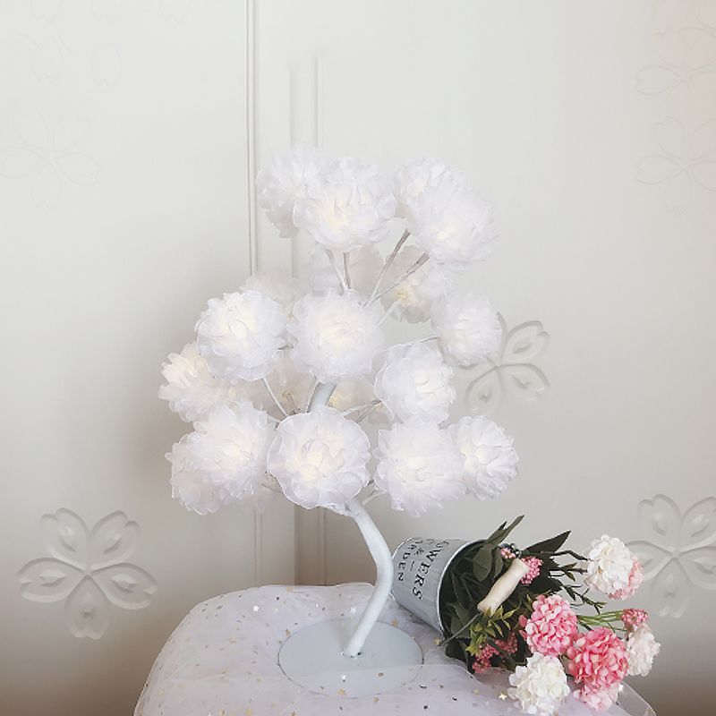 Fabric Floral Night Light Art Deco Led Night -stand Lamp en blanco/rosa/azul con diseño de ramificación para sala de estar