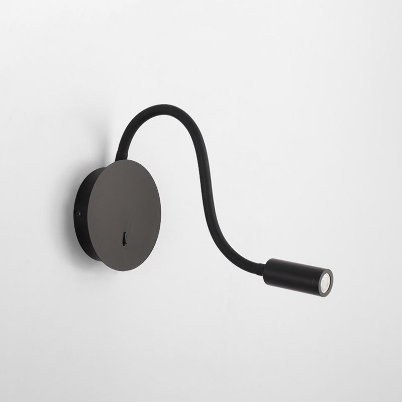 Round Shape Reading Wall Lighting Modern Style Metal Wall Mounted Lighting in Black
