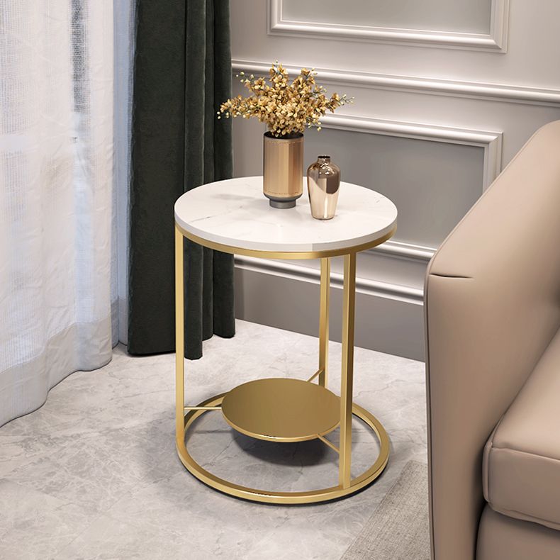 Modernistic Metal Frame Nesting Tables Slate Top Round End Table