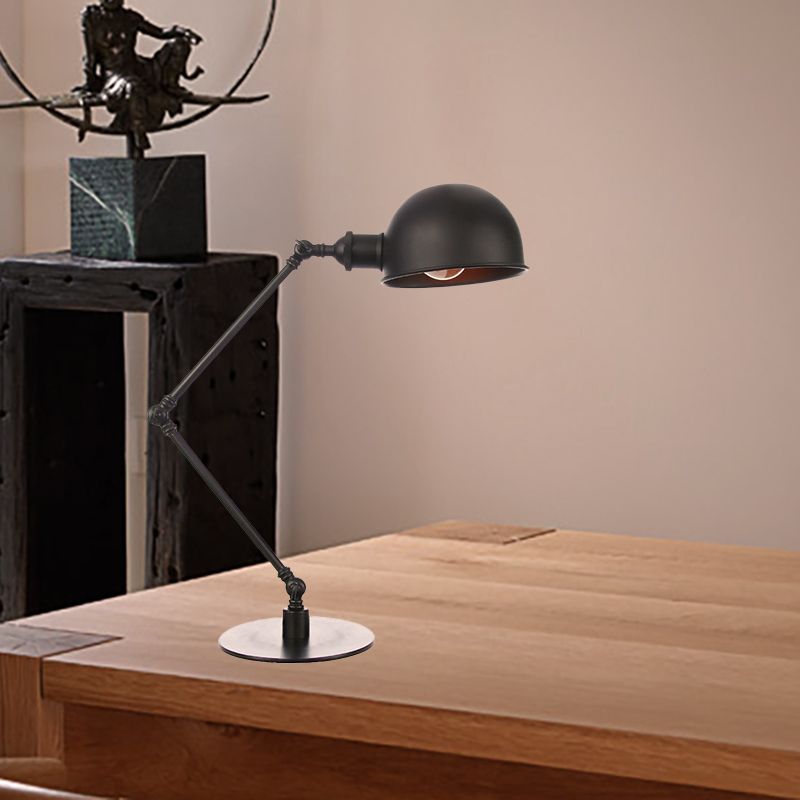 Black/Brass Domed Table Lighting Industrial Style 4"/8.5" Wide 1 Bulb Metallic Table Lamp with Adjustable Arm for Office