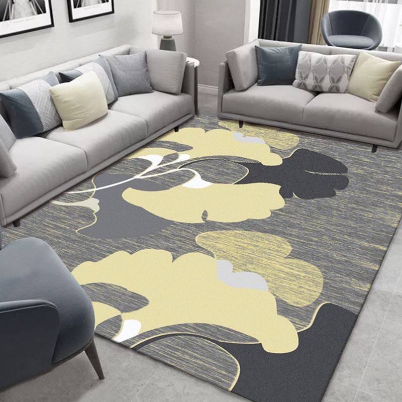 Dark Colored Simple Area Rug Floral Printed Carpet Polyester Stain Resistant Rug for Living Room