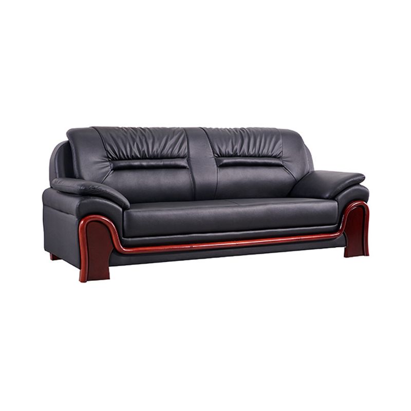 Modern Leather Sofa 34.65" Wide Pillow Top Arm in Black for Living Room