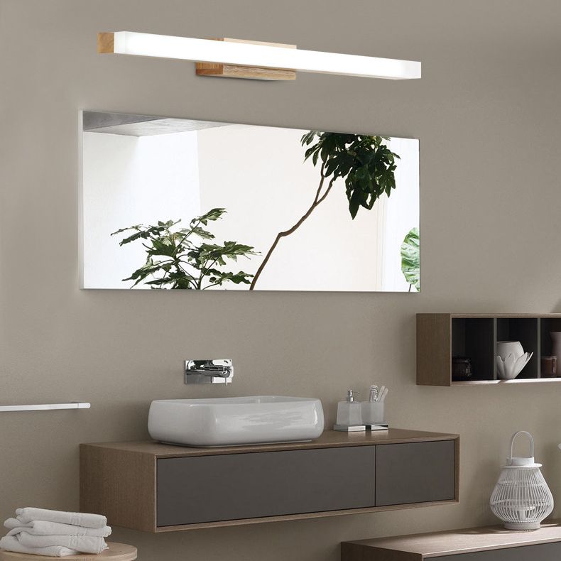 Natural Oak Linear Bathroom Vanity Light Fixture Acrylic Anti-fogging Shade Vanity Mirror Light