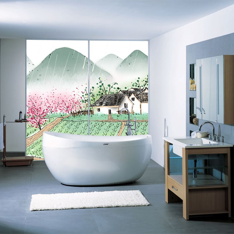 Rural Scenery Farmland Murals Pink-Green Moisture Resistant Wall Art for Living Room