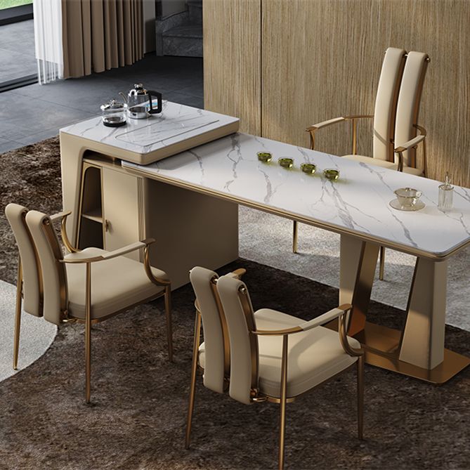Glam Kitchen Dining Chair Gold Legs Upholstered Dining Arm Chair