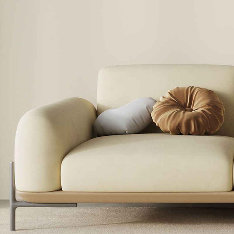 Standard Contemporary Faux Leather / Velvet Sofa Couch in Beige