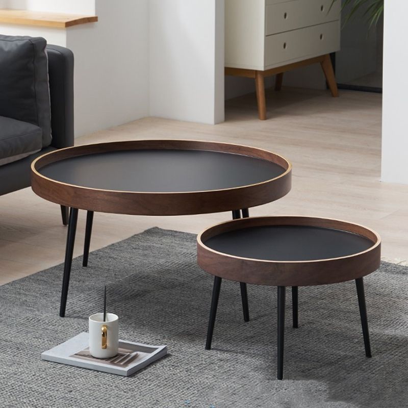 4 Legs Round Coffee Table Modern Wood Coffee Table in Brown/Black