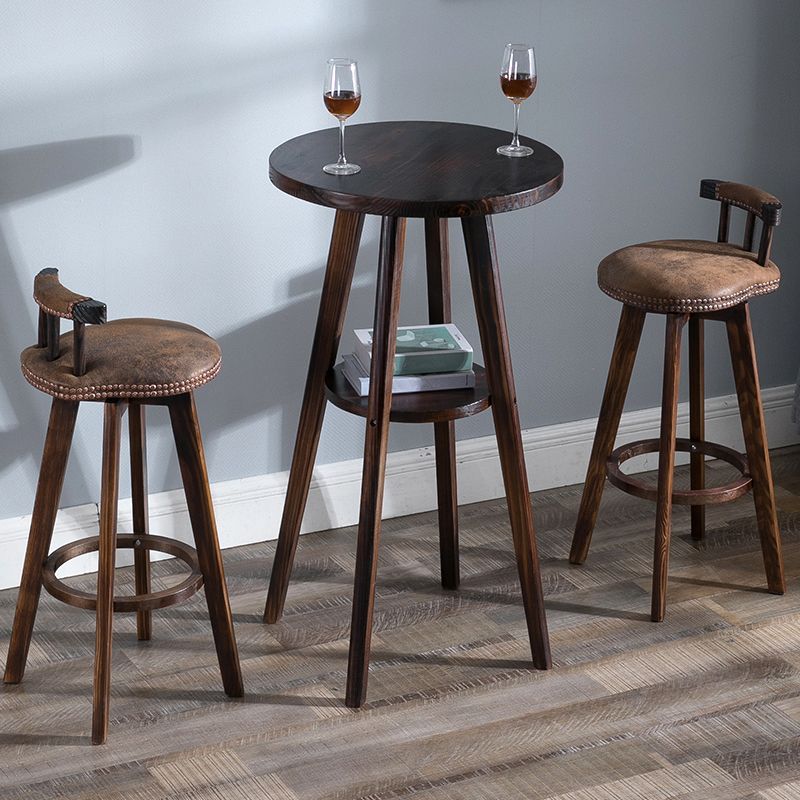 Upholstered Distressed Wood Counter Stools Low Back Bar Stools with Round Seat