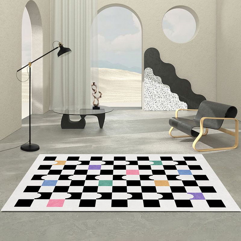 Light Color Modern Area Carpet Polyester Gingham Indoor Rug Non-Slip Backing Carpet for Living Room