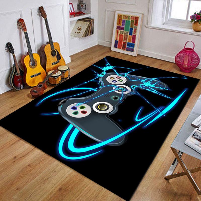 Black Tone Trendy Carpet Polyester Game Machine Print Indoor Rug Washable Carpet for Living Room