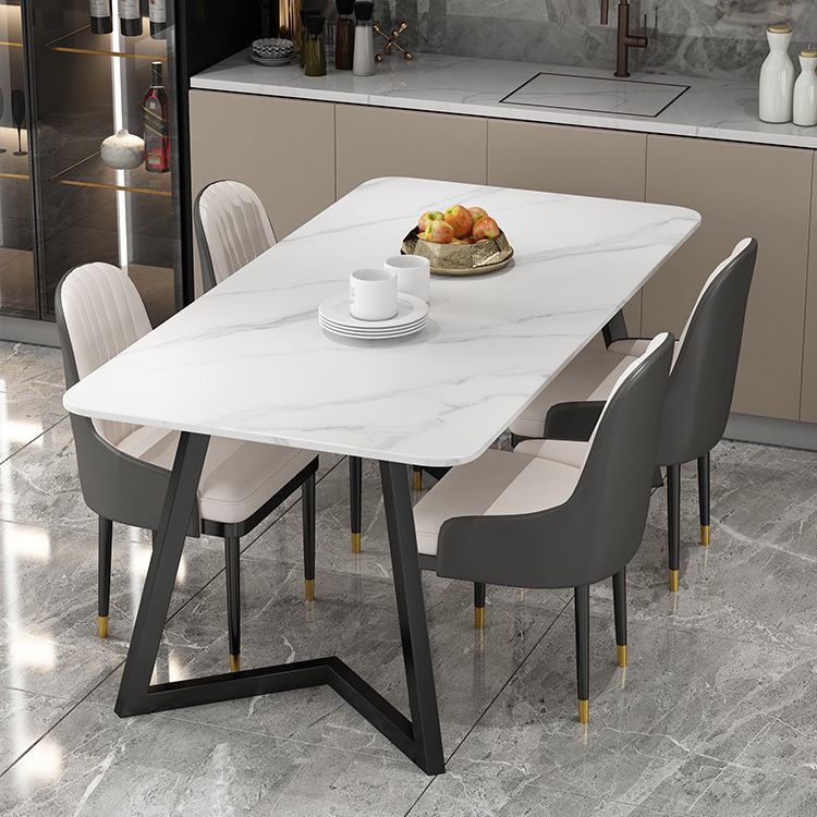 Modern Rectangle Dining Table Set 1/2/5/7 Pieces Dinette Set with White Sintered Stone Top