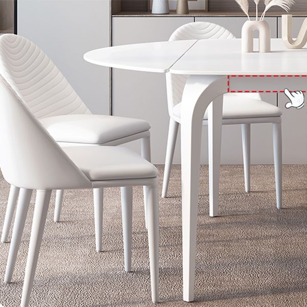 Contemporary White Round Stone Dining Table with 4 Steel Foot