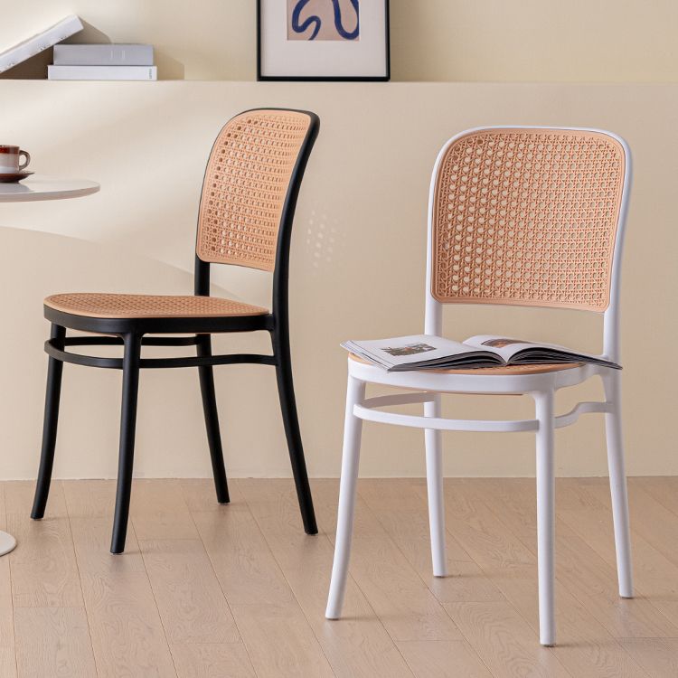 Silla sin brazos de comedor de plástico moderno, silla lateral de comedor con respaldo abierto para uso en restaurantes