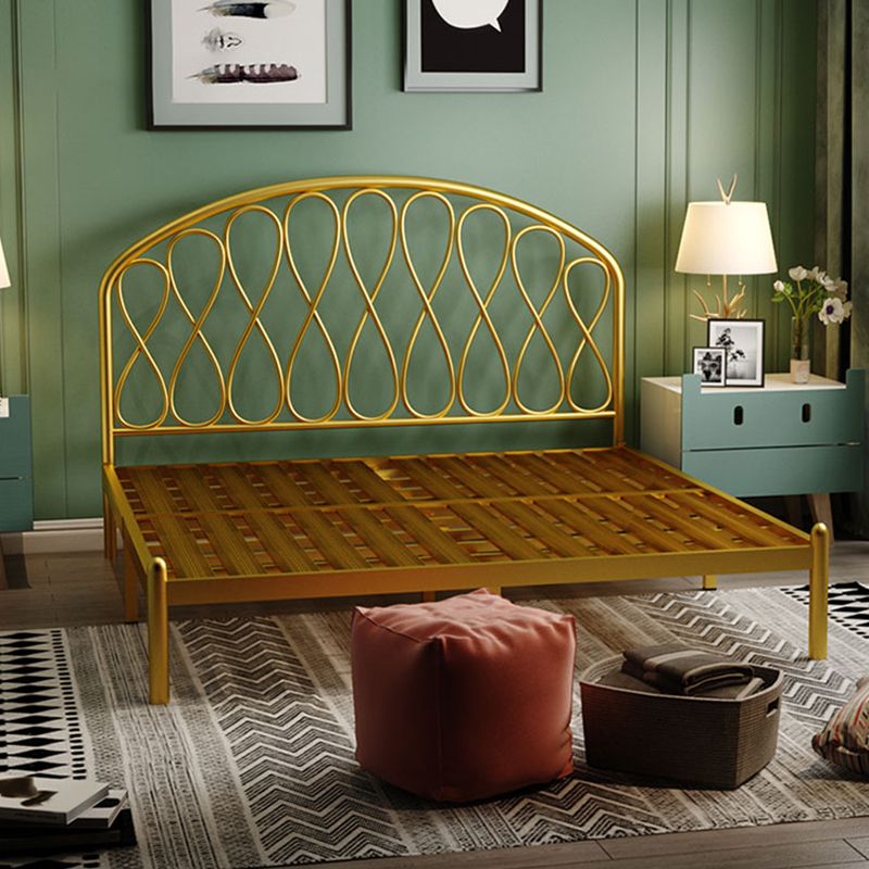 Open-Frame  Bed,47.24" H Arched Headboard Slat Bed with Metal Legs