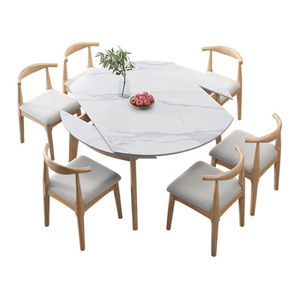 Traditional Sintered Stone Top Dining Set with 4 Brown Solid Wood Legs for Dining Furniture