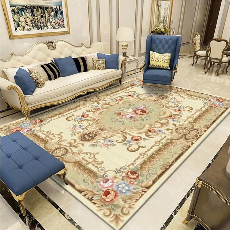 Wine Red Vintage Carpet Polyester Flower Carpet  Washable Carpet for Living Room