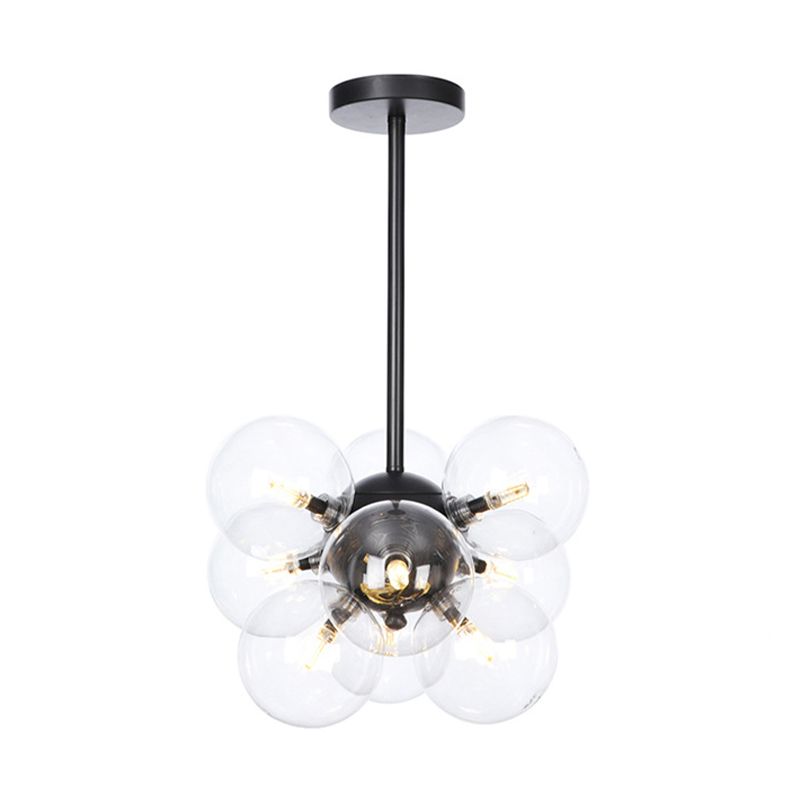 Lámpara de techo para sala de estar con 9 luces de vidrio gris/blanco/rojo iluminación semi empotrada de globo minimalista en negro/latón/cromo