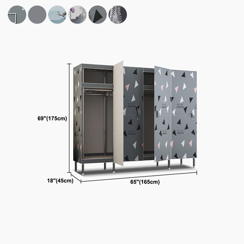 Contemporary Style Wardrobe Armoire Steel Frame Wardrobe Cabinet for Bedroom