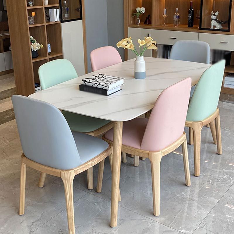 Modern Stone Top Dinner Table Natural Finish Legs Dinner Room Kitchen Table