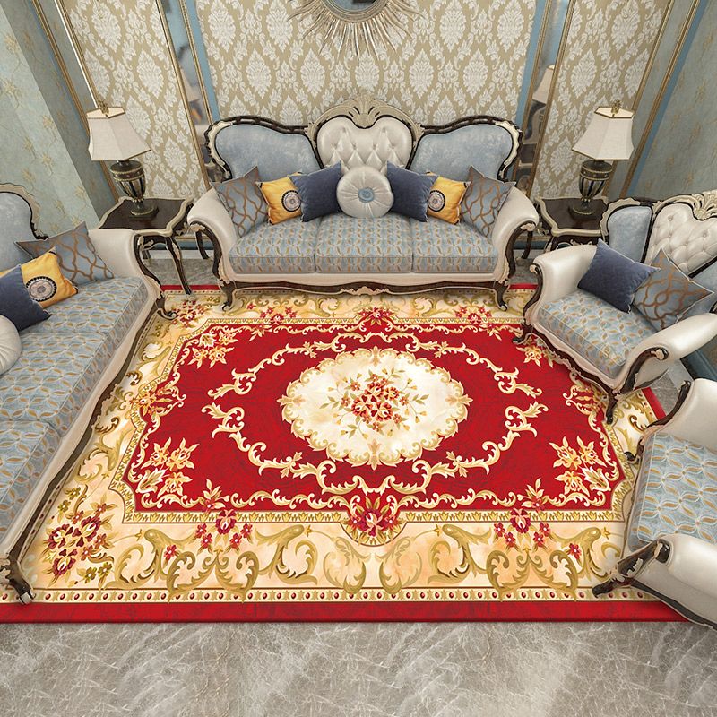 European Medallion Pattern Area Rug Polyester Area Carpet Anti-Slip Easy Care Rug for Home Decor
